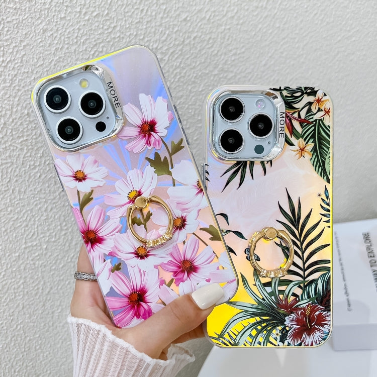 For iPhone 16 Pro Electroplating Laser Flower Ring Holder TPU Phone Case(Pear Blossom AH17) - iPhone 16 Pro Cases by PMC Jewellery | Online Shopping South Africa | PMC Jewellery | Buy Now Pay Later Mobicred