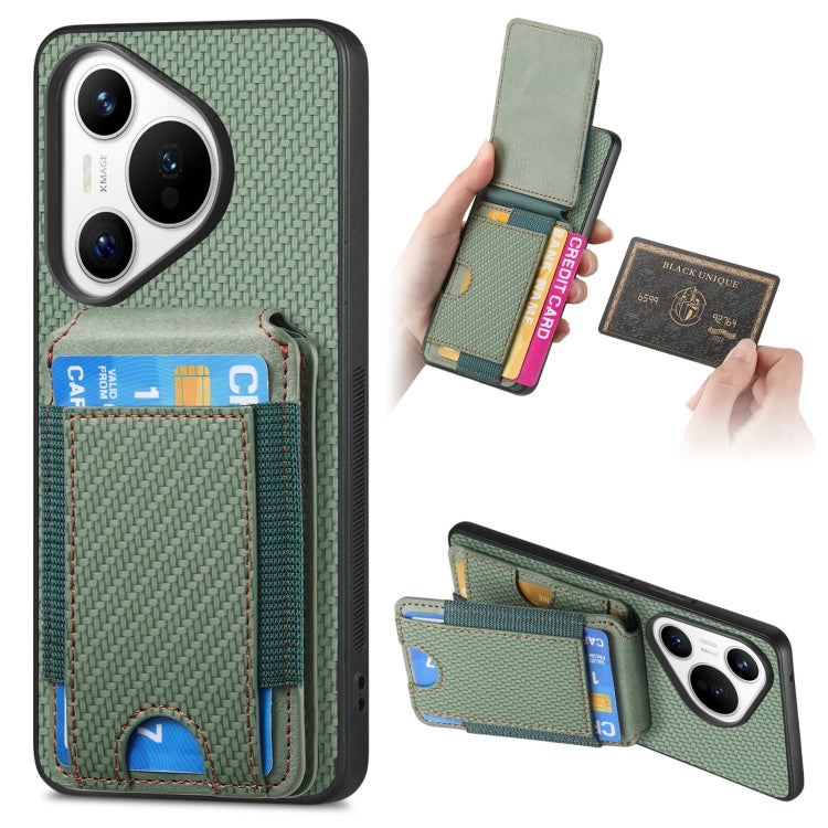 For Huawei Pura 70 Pro Carbon Fiber Vertical Flip Wallet Stand Phone Case(Green) - Huawei Cases by PMC Jewellery | Online Shopping South Africa | PMC Jewellery | Buy Now Pay Later Mobicred