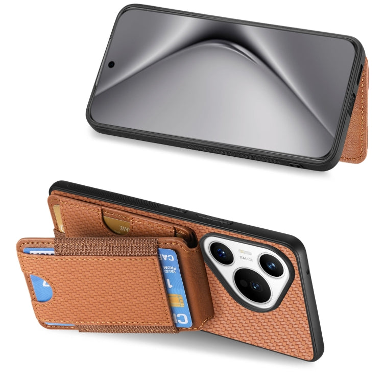 For Huawei Pura 70 Pro+ Carbon Fiber Vertical Flip Wallet Stand Phone Case(Brown) - Huawei Cases by PMC Jewellery | Online Shopping South Africa | PMC Jewellery | Buy Now Pay Later Mobicred