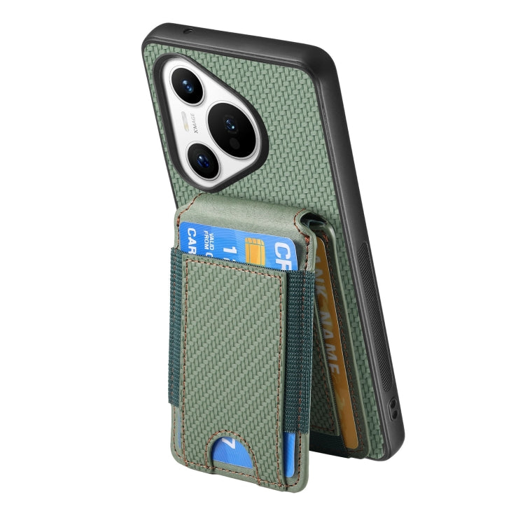 For Huawei Pura 70 Pro+ Carbon Fiber Vertical Flip Wallet Stand Phone Case(Green) - Huawei Cases by PMC Jewellery | Online Shopping South Africa | PMC Jewellery | Buy Now Pay Later Mobicred