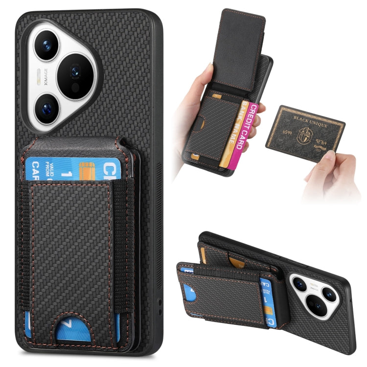 For Huawei Pura 70 Ultra Carbon Fiber Vertical Flip Wallet Stand Phone Case(Black) - Huawei Cases by PMC Jewellery | Online Shopping South Africa | PMC Jewellery | Buy Now Pay Later Mobicred