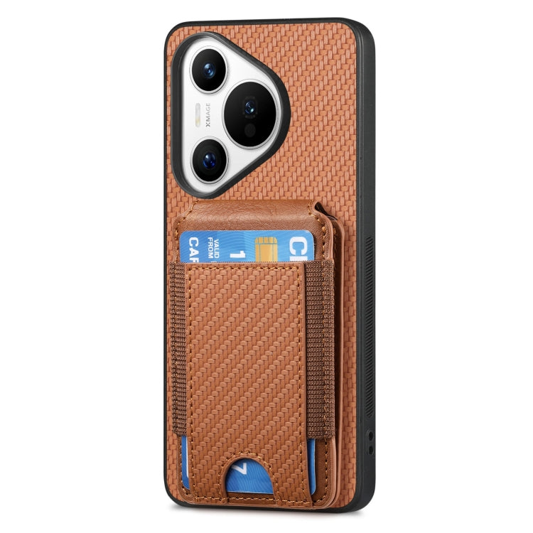 For Huawei Pura 70 Ultra Carbon Fiber Vertical Flip Wallet Stand Phone Case(Brown) - Huawei Cases by PMC Jewellery | Online Shopping South Africa | PMC Jewellery | Buy Now Pay Later Mobicred