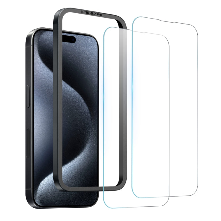 For iPhone 15 Pro Max NORTHJO 2pcs A++ Screen Protector Tempered Glass Film with Installation Frame - free shipping - PMC Jewellery - Order now!