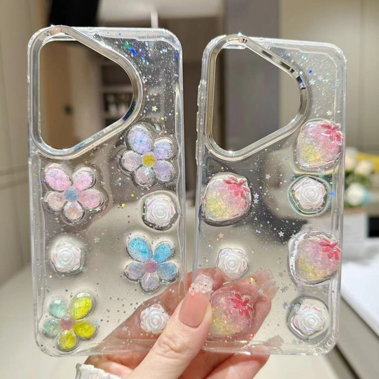 For Huawei Pura 70 Electroplated Frame 3D Strawberry Flower  TPU Phone Case(Colorful Flowers) - Huawei Cases by PMC Jewellery | Online Shopping South Africa | PMC Jewellery | Buy Now Pay Later Mobicred