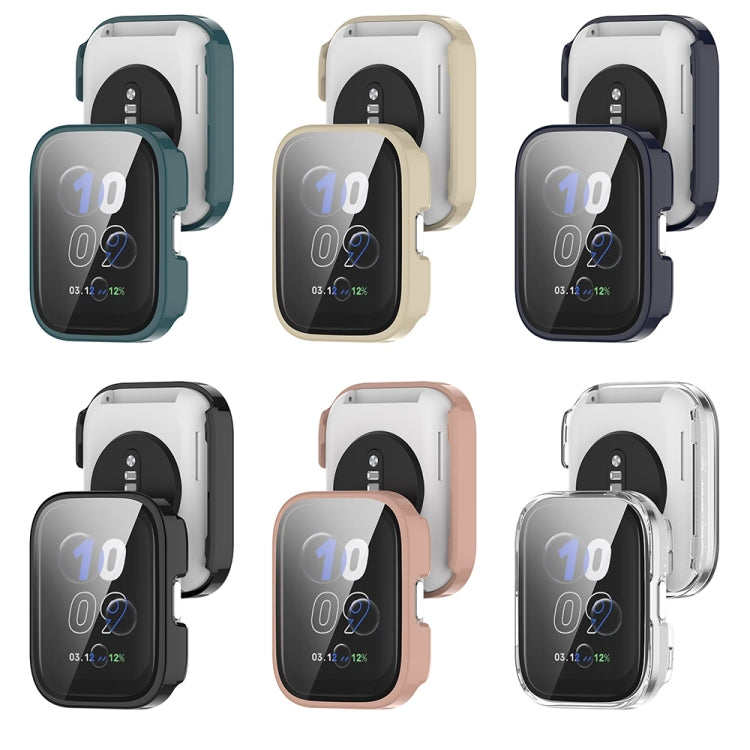 For Amazfit bip5 Unity PC + Tempered Glass Film Integrated Watch Protective Case(Ivory White) - Watch Cases by PMC TechLife | Online Shopping South Africa | PMC TechLife | Buy Now Pay Later Mobicred