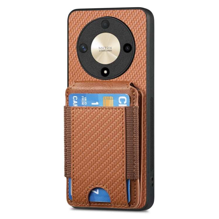 For Honor Magic6 Pro Carbon Fiber Vertical Flip Wallet Stand Phone Case(Brown) - Honor Cases by PMC Jewellery | Online Shopping South Africa | PMC Jewellery | Buy Now Pay Later Mobicred