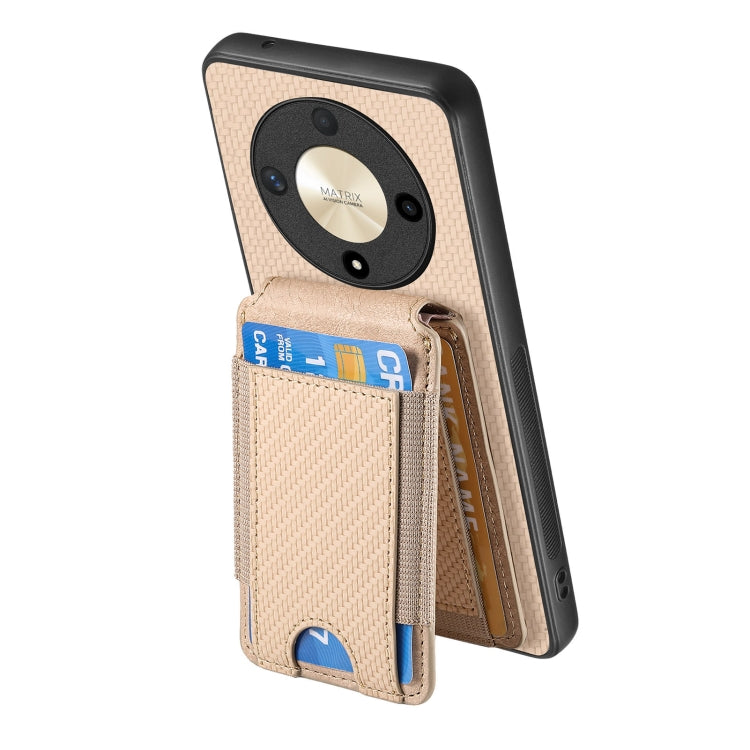 For Honor Magic6 Pro Carbon Fiber Vertical Flip Wallet Stand Phone Case(Khaki) - Honor Cases by PMC Jewellery | Online Shopping South Africa | PMC Jewellery | Buy Now Pay Later Mobicred