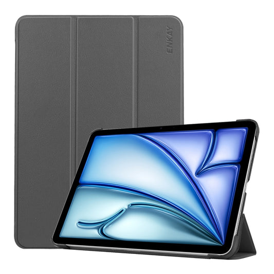 For iPad Air 13 2024 ENKAY Tri-fold Custer Texture Plastic Leather Smart Tablet Case(Grey) - iPad Air 13 2025 / 2024 Cases by ENKAY | Online Shopping South Africa | PMC Jewellery | Buy Now Pay Later Mobicred