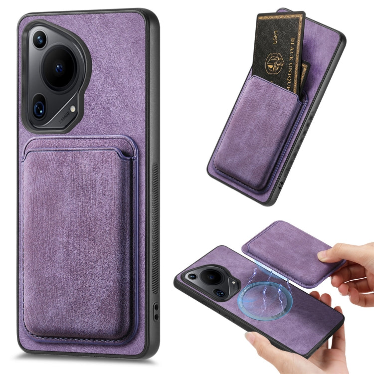 For Huawei Pura 70 Retro Leather Card Bag Magnetic Phone Case(Purple) - Huawei Cases by PMC Jewellery | Online Shopping South Africa | PMC Jewellery | Buy Now Pay Later Mobicred