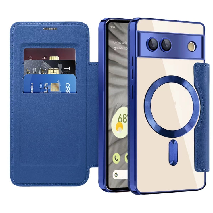 For Google  Pixel 8a Shield Magsafe RFID Anti-theft Rhombus Leather Phone Case(Gemstone Blue) - Google Cases by PMC TechLife | Online Shopping South Africa | PMC TechLife | Buy Now Pay Later Mobicred