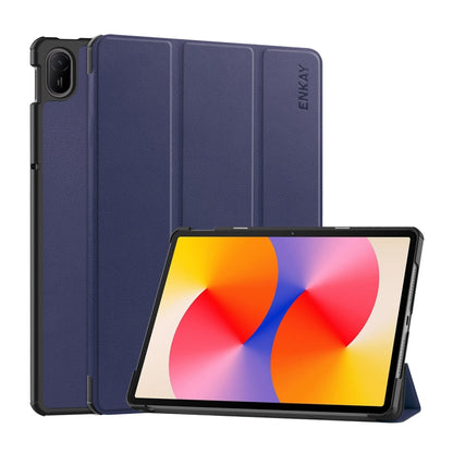 For Huawei MatePad SE 11 2024 ENKAY Tri-fold Custer Texture Platic Leather Tablet Case(Dark Blue) - Huawei Cases by ENKAY | Online Shopping South Africa | PMC Jewellery | Buy Now Pay Later Mobicred