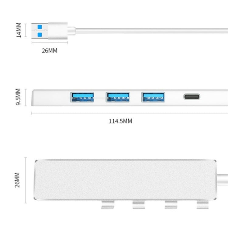 ADS-301A USB 3.0 to Type-C + USB 3.0 / 2.0 4-Ports Hub Laptop Expander(Silver) - USB 3.0 HUB by PMC TechLife | Online Shopping South Africa | PMC TechLife | Buy Now Pay Later Mobicred