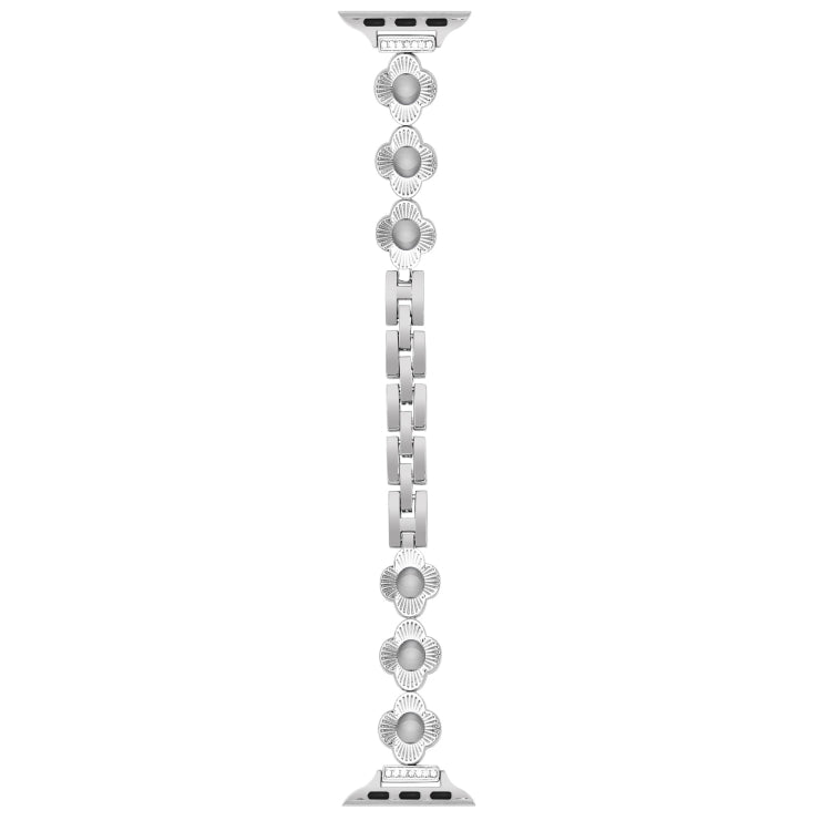 For Apple Watch Series 6 44mm Four Leaf Clover Quick-Release Metal Chain Watch Band(Silver) - free shipping - PMC TechLife - Order now!
