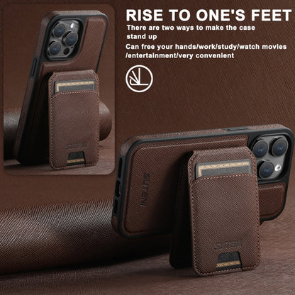 For iPhone 12 Pro Max Suteni M2 Cross-Grain MagSafe Vertical Card Back Phone Case(Brown) - iPhone 12 Pro Max Cases by Suteni | Online Shopping South Africa | PMC Jewellery | Buy Now Pay Later Mobicred