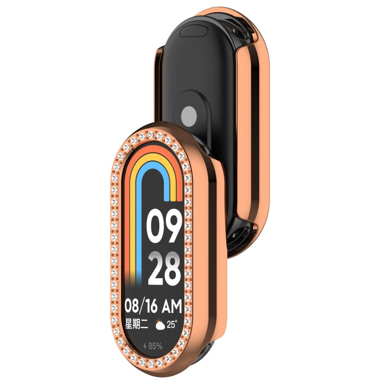 For Xiaomi Smart Band 9 Diamond Half Coverage Hollow PC Watch Protective Case(Rose Gold) - Watch Cases by PMC TechLife | Online Shopping South Africa | PMC TechLife | Buy Now Pay Later Mobicred