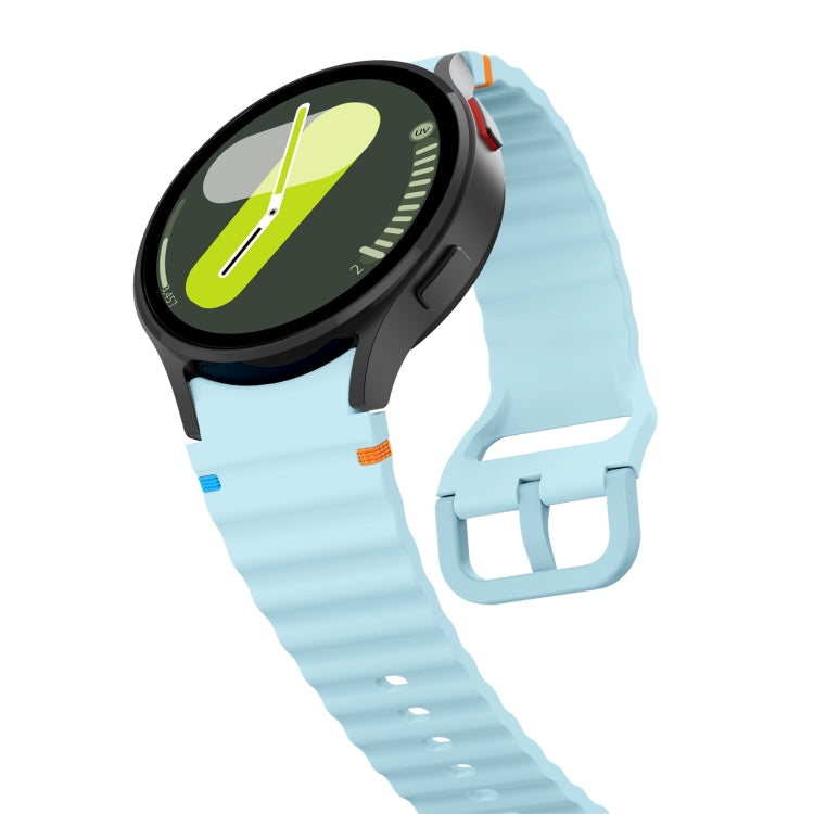 For Samsung Galaxy Watch 4 Classic 42 / 46mm Wave Pattern Stitched Silicone Watch Band(Light Blue) - free shipping - PMC TechLife - Order now!