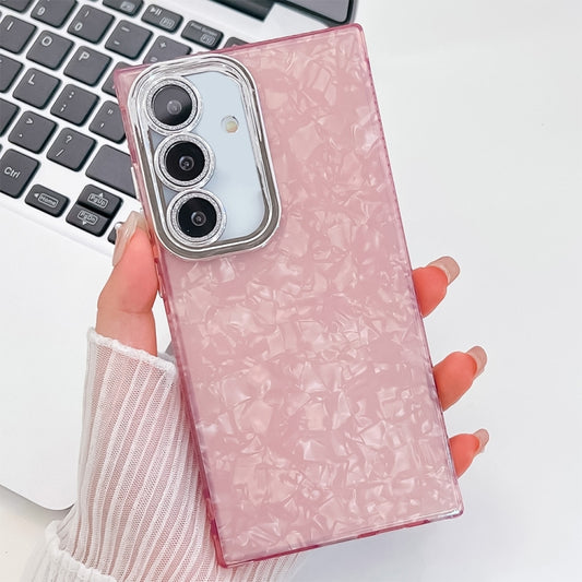 For Samsung Galaxy S25 5G Plating Glitter Texture TPU Phone Case with Lens Film(Pink Shell Pattern) - Galaxy S25 5G Cases by PMC Jewellery | Online Shopping South Africa | PMC Jewellery | Buy Now Pay Later Mobicred