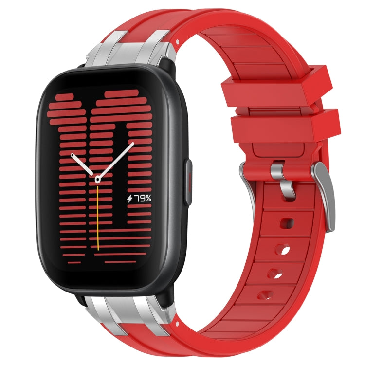 For Amazfit Active 20mm Quick Release Silver Buckle Royal Silicone Watch Band(Red) - free shipping - PMC TechLife - Order now!