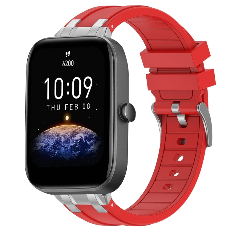 For Amazfit Bip3 20mm Quick Release Silver Buckle Royal Silicone Watch Band(Red) - free shipping - PMC TechLife - Order now!