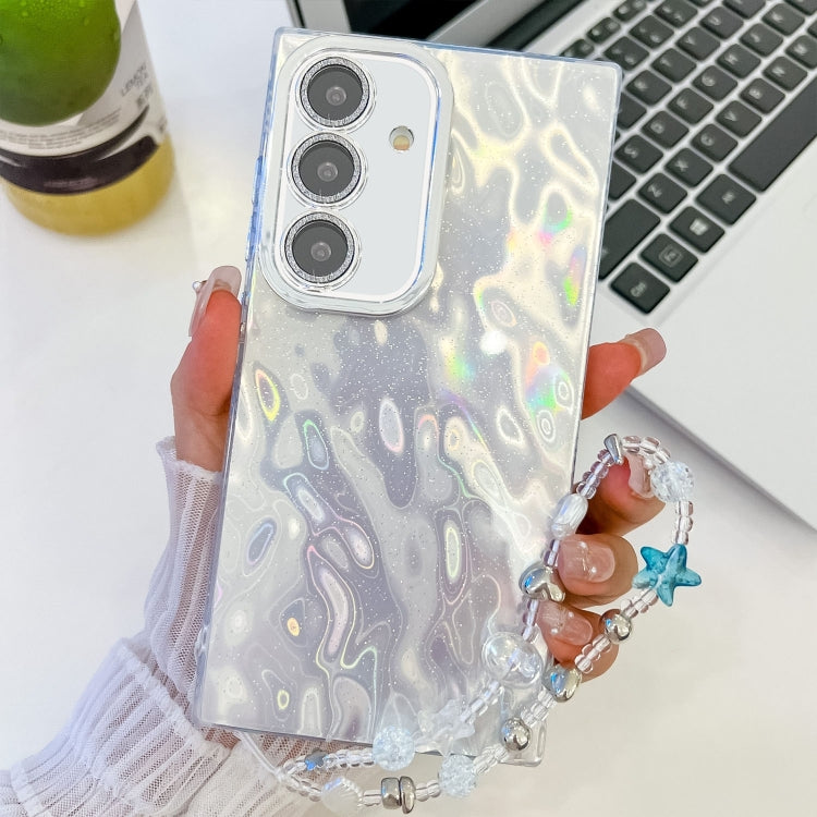 For Samsung Galaxy S25+ 5G Plating Glitter Texture Chain Wristband TPU Phone Case with Lens Film(White Wrinkles) - Galaxy S25+ 5G Cases by PMC Jewellery | Online Shopping South Africa | PMC Jewellery | Buy Now Pay Later Mobicred