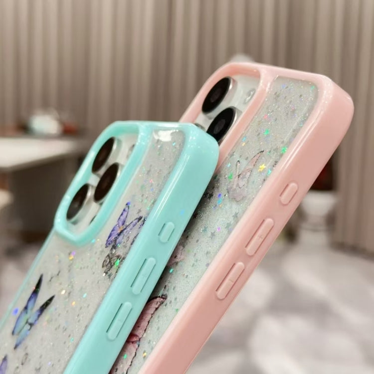 For iPhone 16 Color Butterfly Glitter Epoxy TPU Phone Case(Pink) - iPhone 16 Cases by PMC Jewellery | Online Shopping South Africa | PMC Jewellery | Buy Now Pay Later Mobicred