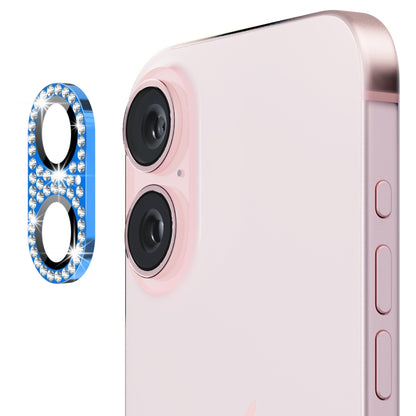 For iPhone 16 / 16 Plus ENKAY Hat-Prince Blink Diamond Camera Lens Aluminium Alloy Tempered Glass Film(Navy Blue) - iPhone 16 Tempered Glass by ENKAY | Online Shopping South Africa | PMC Jewellery | Buy Now Pay Later Mobicred