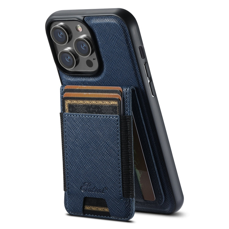 For iPhone 14 Pro Suteni H17 Cross Grain Leather MagSafe Detachable Wallet Phone Case(Blue) - iPhone 14 Pro Cases by Suteni | Online Shopping South Africa | PMC Jewellery | Buy Now Pay Later Mobicred