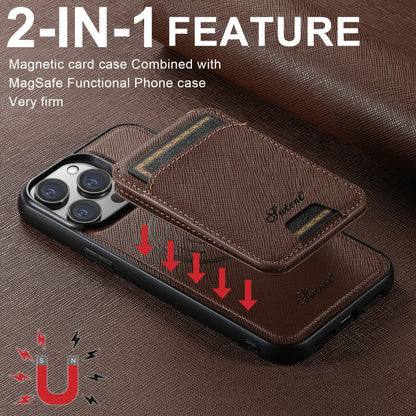 For iPhone 14 Pro Max Suteni H18 Cross Grain MagSafe Wallet Leather Phone Case(Brown) - iPhone 14 Pro Max Cases by Suteni | Online Shopping South Africa | PMC Jewellery | Buy Now Pay Later Mobicred