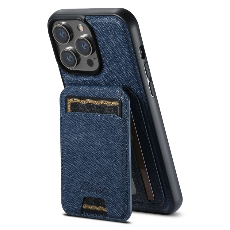 For iPhone 13 Pro Max Suteni H18 Cross Grain MagSafe Wallet Leather Phone Case(Blue) - iPhone 13 Pro Max Cases by Suteni | Online Shopping South Africa | PMC Jewellery | Buy Now Pay Later Mobicred