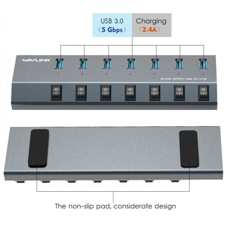 WAVLINK UH3076 5Gbps 7-port USB 3.0 Hub with Independent Switch and LED Indicator(US Plug) - USB 3.0 HUB by WAVLINK | Online Shopping South Africa | PMC Jewellery | Buy Now Pay Later Mobicred