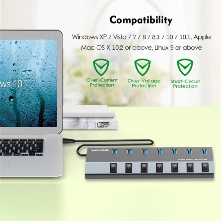 WAVLINK UH3076 5Gbps 7-port USB 3.0 Hub with Independent Switch and LED Indicator(UK Plug) - USB 3.0 HUB by WAVLINK | Online Shopping South Africa | PMC Jewellery | Buy Now Pay Later Mobicred