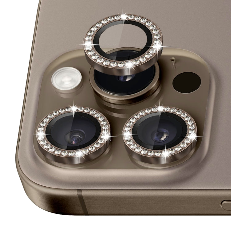 For iPhone 16 Pro / 16 Pro Max NORTHJO Rhinestone Camera Lens Protector Tempered Glass Metal Ring Film(Brown) - iPhone 16 Pro Max Tempered Glass by NORTHJO | Online Shopping South Africa | PMC Jewellery | Buy Now Pay Later Mobicred