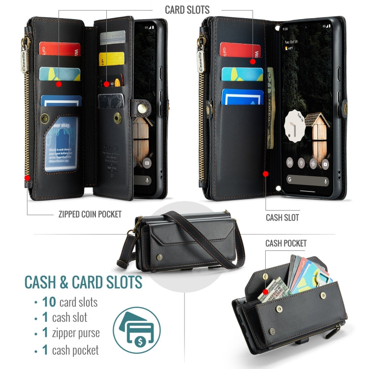 For Google Pixel 9 Pro XL CaseMe C36 Card Slots Zipper Wallet RFID Anti-theft Leather Phone Case(Black) - Google Cases by CaseMe | Online Shopping South Africa | PMC Jewellery | Buy Now Pay Later Mobicred