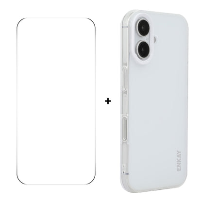 For iPhone 16 ENKAY Hat-Prince Translucent Matte TPU Phone Case + 9H Big Arc Edge Film(White) - iPhone 16 Cases by ENKAY | Online Shopping South Africa | PMC Jewellery | Buy Now Pay Later Mobicred