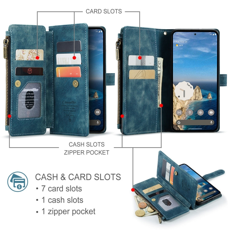 For Google Pixel 10 / 10 Pro / 9 CaseMe C30 Card Slots Zipper Wallet Leather Phone Case(Blue) - free shipping - PMC Jewellery - Order now!