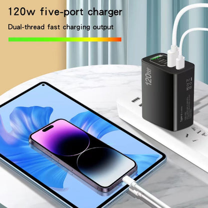 120W 3 PD Type-C Dual USB Multi Port Charger for Mobile Phones, EU Plug(Black) - USB Charger by PMC Jewellery | Online Shopping South Africa | PMC Jewellery | Buy Now Pay Later Mobicred