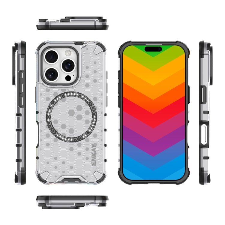 For iPhone 16 Pro ENKAY Hat-Prince Honeycomb MagSafe Shockproof Phone Case with Large Arc Edge Film(Grey) - iPhone 16 Pro Cases by ENKAY | Online Shopping South Africa | PMC Jewellery | Buy Now Pay Later Mobicred