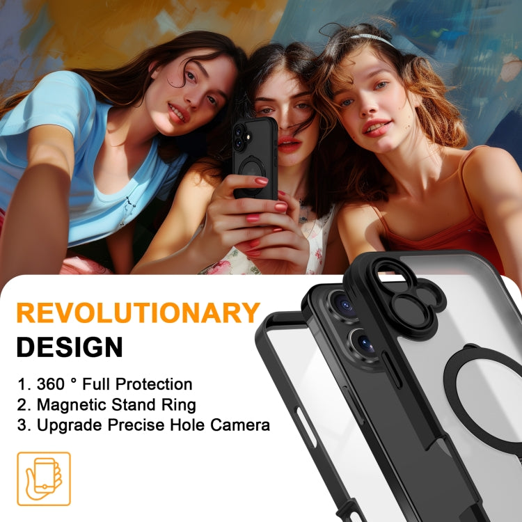 For iPhone 16 Skin Feel MagSafe Holder 360 Full Body Phone Case(Black) - iPhone 16 Cases by PMC Jewellery | Online Shopping South Africa | PMC Jewellery | Buy Now Pay Later Mobicred