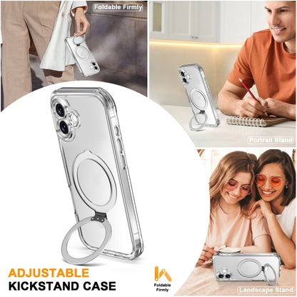 For iPhone 16 Skin Feel MagSafe Holder 360 Full Body Phone Case(Transparent) - iPhone 16 Cases by PMC Jewellery | Online Shopping South Africa | PMC Jewellery | Buy Now Pay Later Mobicred