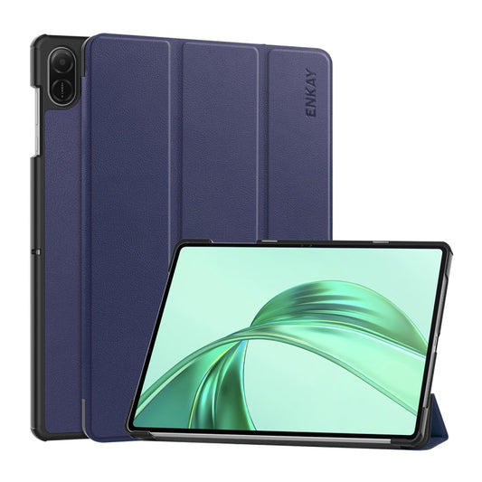 For Honor Pad X8a 11 ENKAY Tri-fold Custer Texture Leather Protective Tablet Case(Dark Blue) - Honor by ENKAY | Online Shopping South Africa | PMC Jewellery | Buy Now Pay Later Mobicred