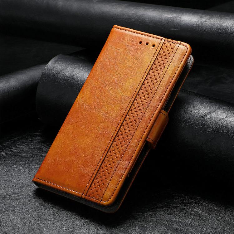For iPhone 16e CaseNeo Splicing Dual Magnetic Buckle Leather Phone Case(Khaki) - iPhone 16e Cases by PMC TechLife | Online Shopping South Africa | PMC TechLife | Buy Now Pay Later Mobicred
