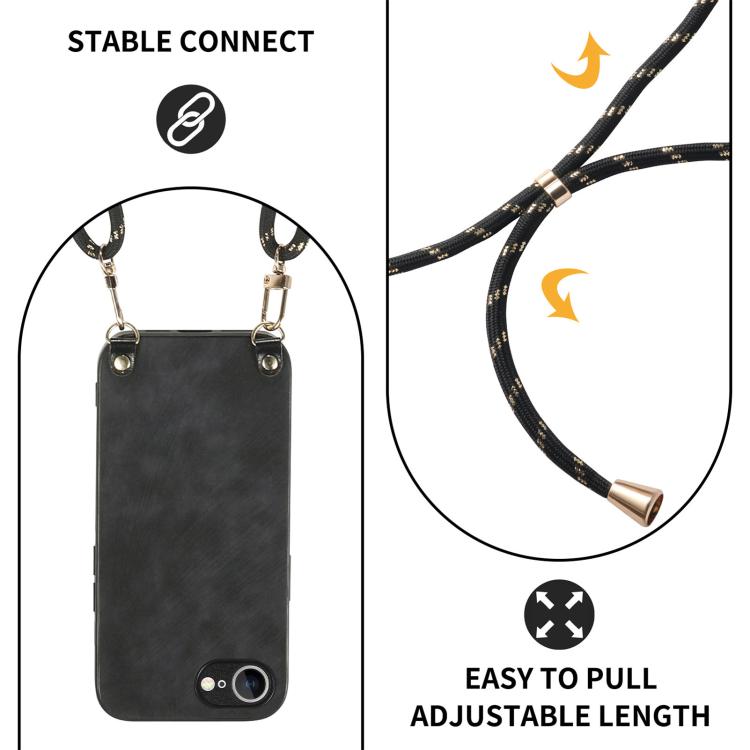 For  iPhone 16e Vintage Leather PC Back Cover Phone Case with Crossbody Strap(Black) - iPhone 16e Cases by PMC TechLife | Online Shopping South Africa | PMC TechLife | Buy Now Pay Later Mobicred