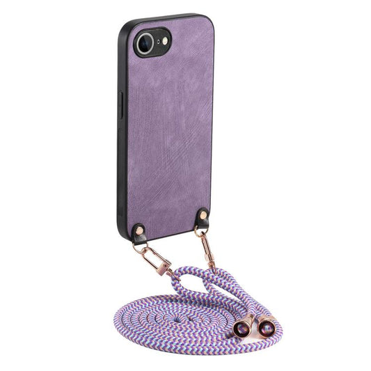 For  iPhone 16e Vintage Leather PC Back Cover Phone Case with Crossbody Strap(Purple) - iPhone 16e Cases by PMC Jewellery | Online Shopping South Africa | PMC Jewellery | Buy Now Pay Later Mobicred