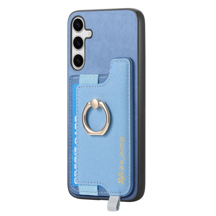 For Samsung Galaxy S25 Ultra 5G Retro Cross Leather Ring Horizontal Insert Card Bag MagSafe Phone Case(Blue) - Galaxy S25 Ultra 5G Cases by PMC Jewellery | Online Shopping South Africa | PMC Jewellery | Buy Now Pay Later Mobicred