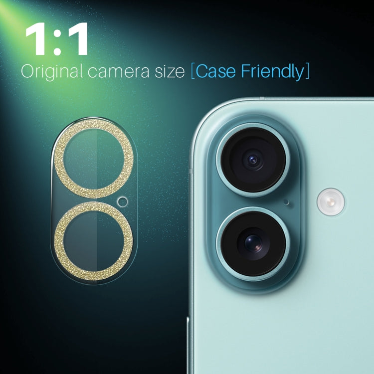 For iPhone 16 / 16 Plus NORTHJO Camera Lens Protector Glitter Ring 3D Tempered Glass Film(Gold) - free shipping - PMC Jewellery - Order now!