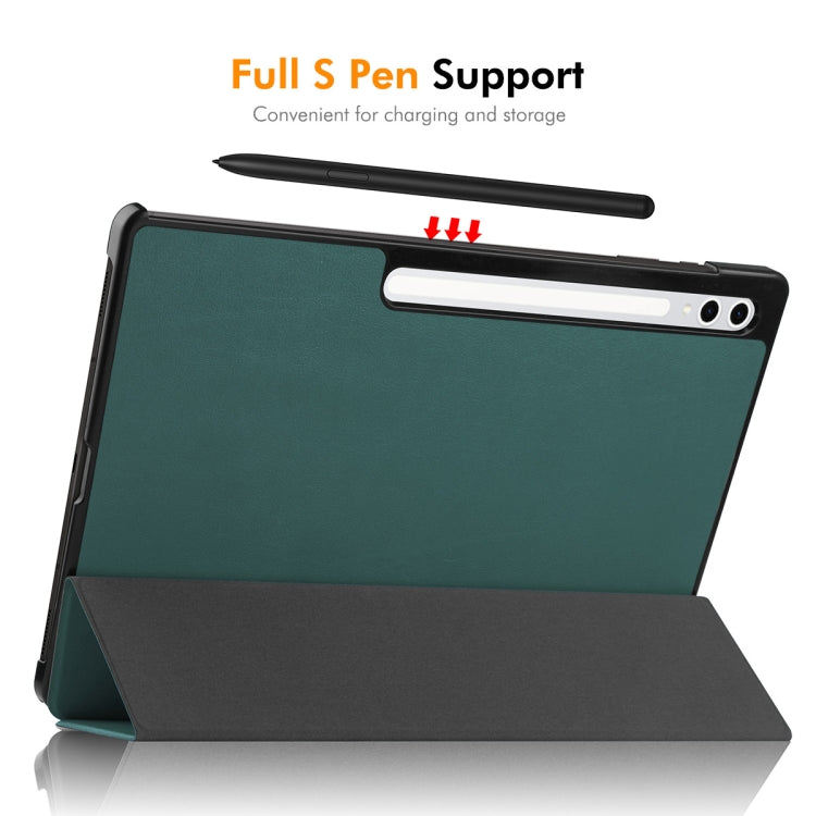 For Samsung Galaxy Tab S10 Ultra / S9 Ultra ENKAY Tri-fold Custer Texture Plastic Leather Smart Tablet Case with Pen Slot(Black) - Galaxy Tab S9 Ultra Cases by ENKAY | Online Shopping South Africa | PMC Jewellery | Buy Now Pay Later Mobicred