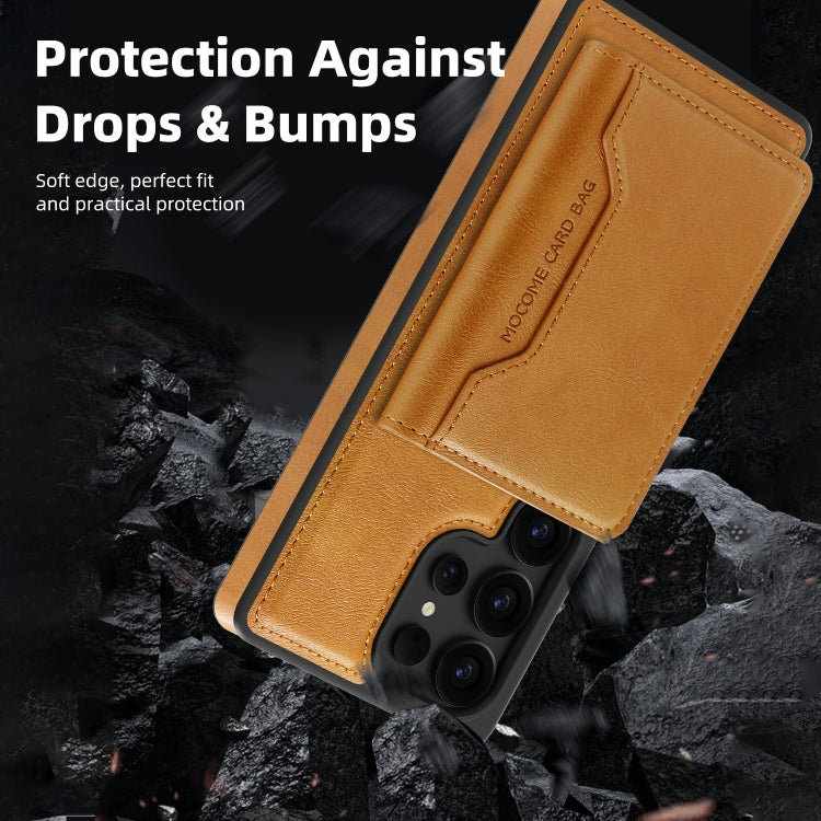 For Samsung Galaxy S25+ 5G Shield Multi-functional MagSafe Card Bag Phone Case(Brown) - Galaxy S25+ 5G Cases by PMC Jewellery | Online Shopping South Africa | PMC Jewellery | Buy Now Pay Later Mobicred