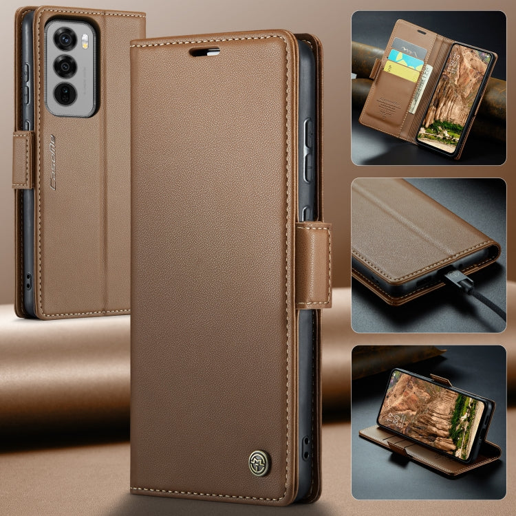 For OPPO Reno12 5G Global CaseMe 023 Butterfly Buckle Litchi Texture RFID Anti-theft Leather Phone Case(Brown) - Reno12 Cases by CaseMe | Online Shopping South Africa | PMC Jewellery | Buy Now Pay Later Mobicred