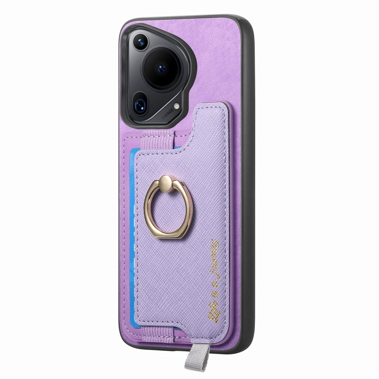 For Huawei Pura 70 Retro Magsafe Cross Leather Ring Holder Card Bag Phone Case(Purple) - Huawei Cases by PMC Jewellery | Online Shopping South Africa | PMC Jewellery | Buy Now Pay Later Mobicred