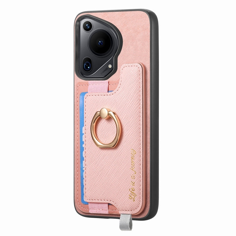 For Huawei Pura 70 Pro Retro Magsafe Cross Leather Ring Holder Card Bag Phone Case(Pink) - Huawei Cases by PMC Jewellery | Online Shopping South Africa | PMC Jewellery | Buy Now Pay Later Mobicred